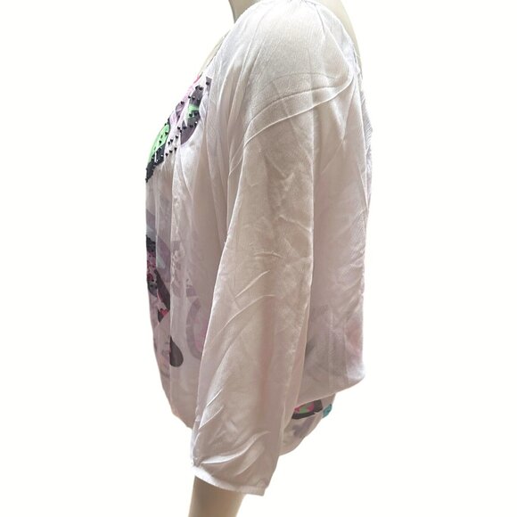 Crimson Ivy Off Shoulder Blouse Flower Print Rhinestone Accents Sz S Multicolor - Picture 2 of 10